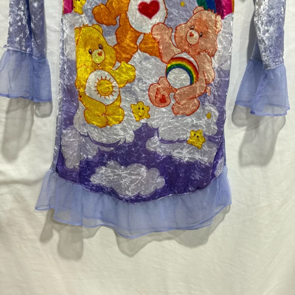 Vintage 2004 Care Bears Purple Velvet‎ Nightgown Dress Kids Size 10 Rainbow Gift